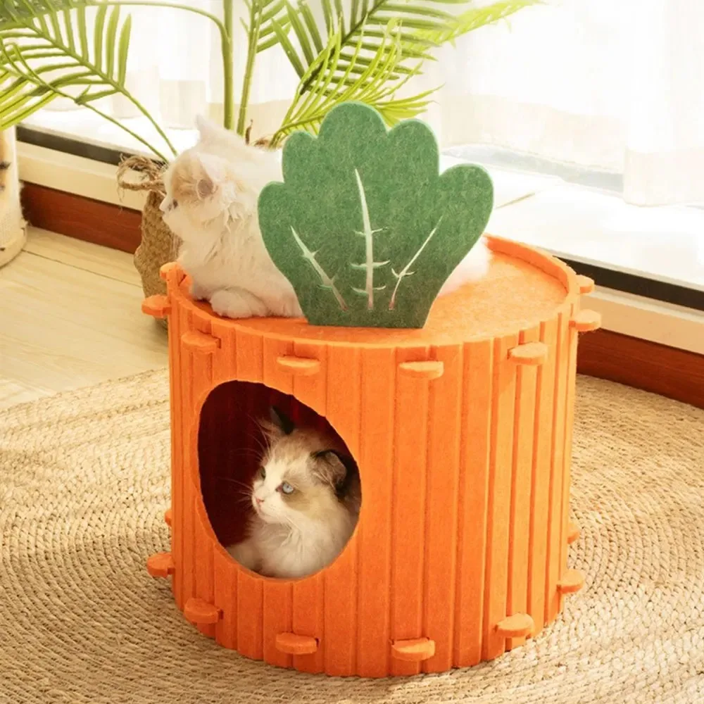 

Cat House Carrot Nest Felt Semi-Enclosed Cat House Kitten Climbing Double-Layered Removable Pet Beds Furniture Cat Accessories