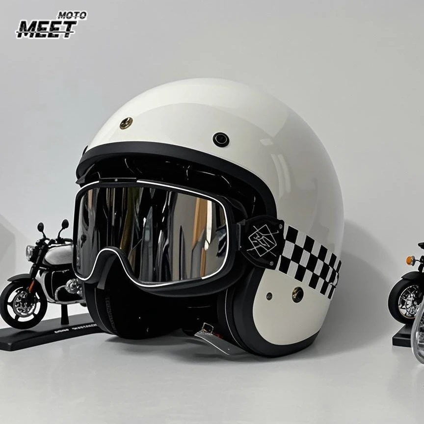 Retro Motorcycle Helmet Cruising Scooter 3/4 Half Helmet Built in Sunshade Mirror Sunshade Board Summer Helmet DOT Approved
