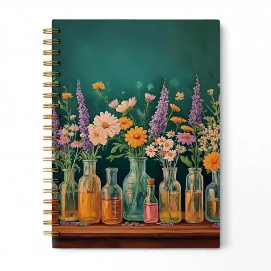 

Science Teacher Appreciation Gifts Spiral Notebook, Chemistry Biology Teacher Gifts Journal, Wildflower Lab Beakers Botanical H