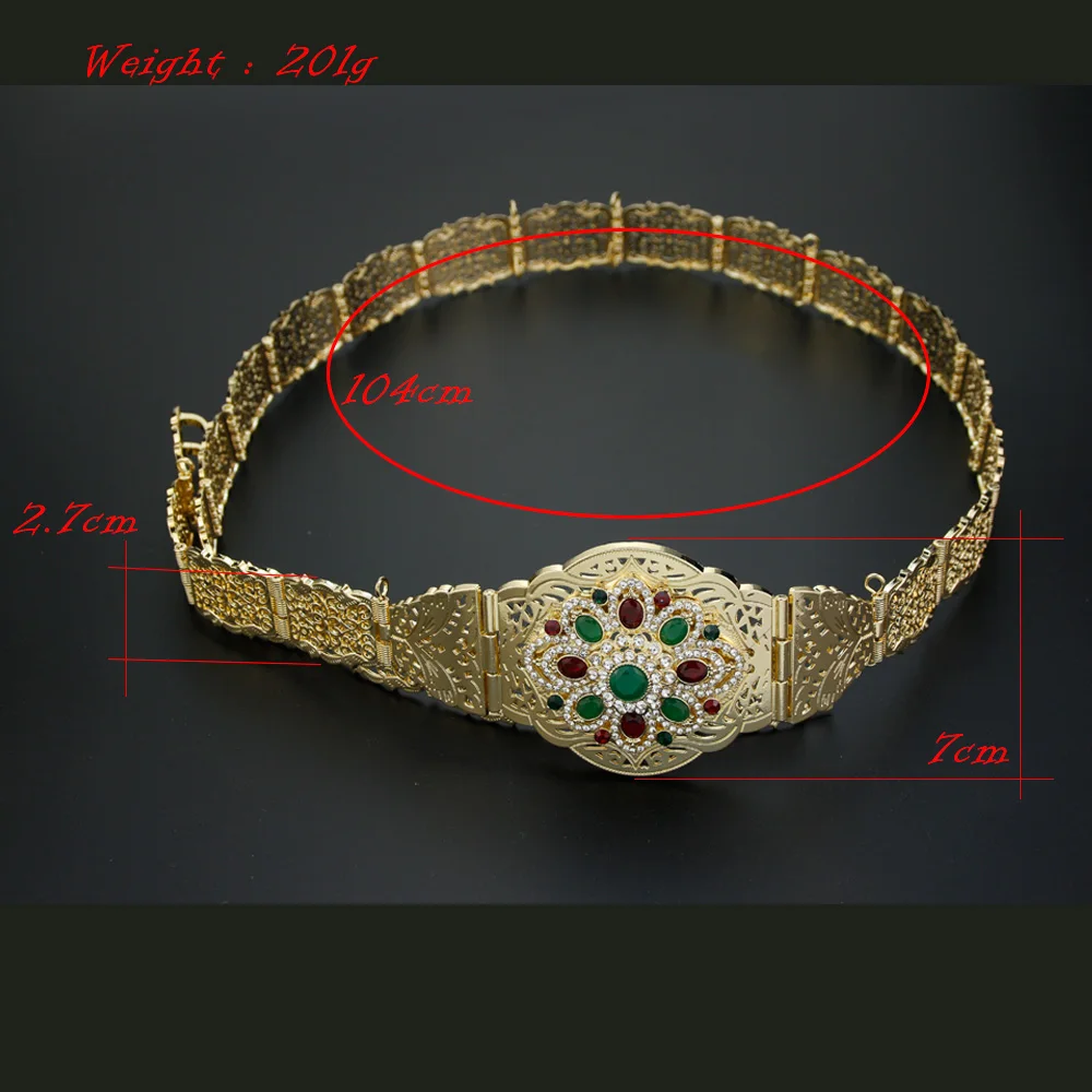 Sunspicems Gold Color Concise Morocco Belt for Women Adjustable Length Arabic Bride Jewelry Caftan Waist Chain Chic Crystal Belt