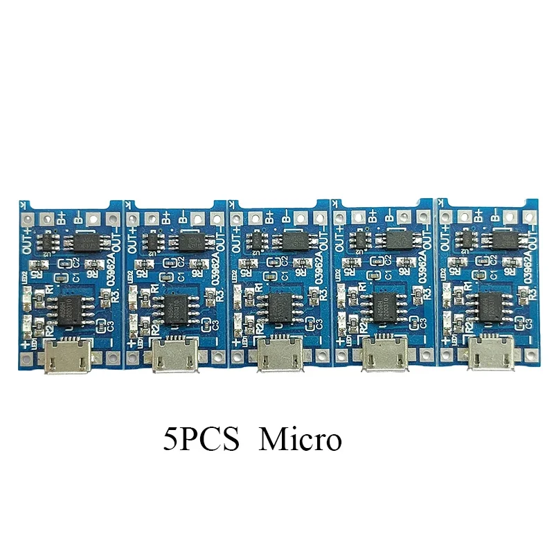 

5/10pcs TP4056 5V1A Micro USB/Type-C Li-ion Charger Module for 18650 Batteries with Dual Protection Board for Electronics