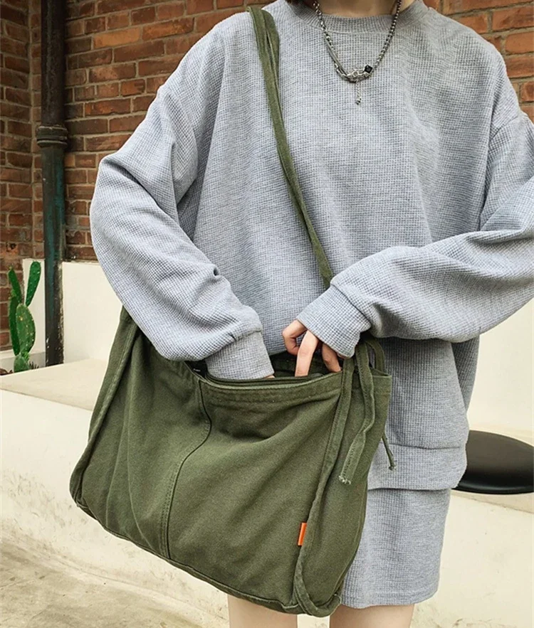 Student Big Capacity Canvas Textile Ita Green Over Shoulder Bag Aesthetic Y2K Grunge Fabric Korea Stylish School Book Leptop Bag