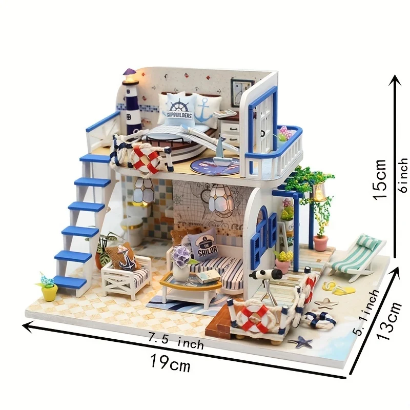 Creative handmade DIY toy assembly doll house, wooden beach small house model, 12+gifts for girls, boys, teenagers, and adults