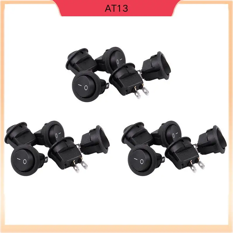 AT13 15Pcs SPST Black Button On/Off Round Rocker Switch AC 6A/250V 10A/125V