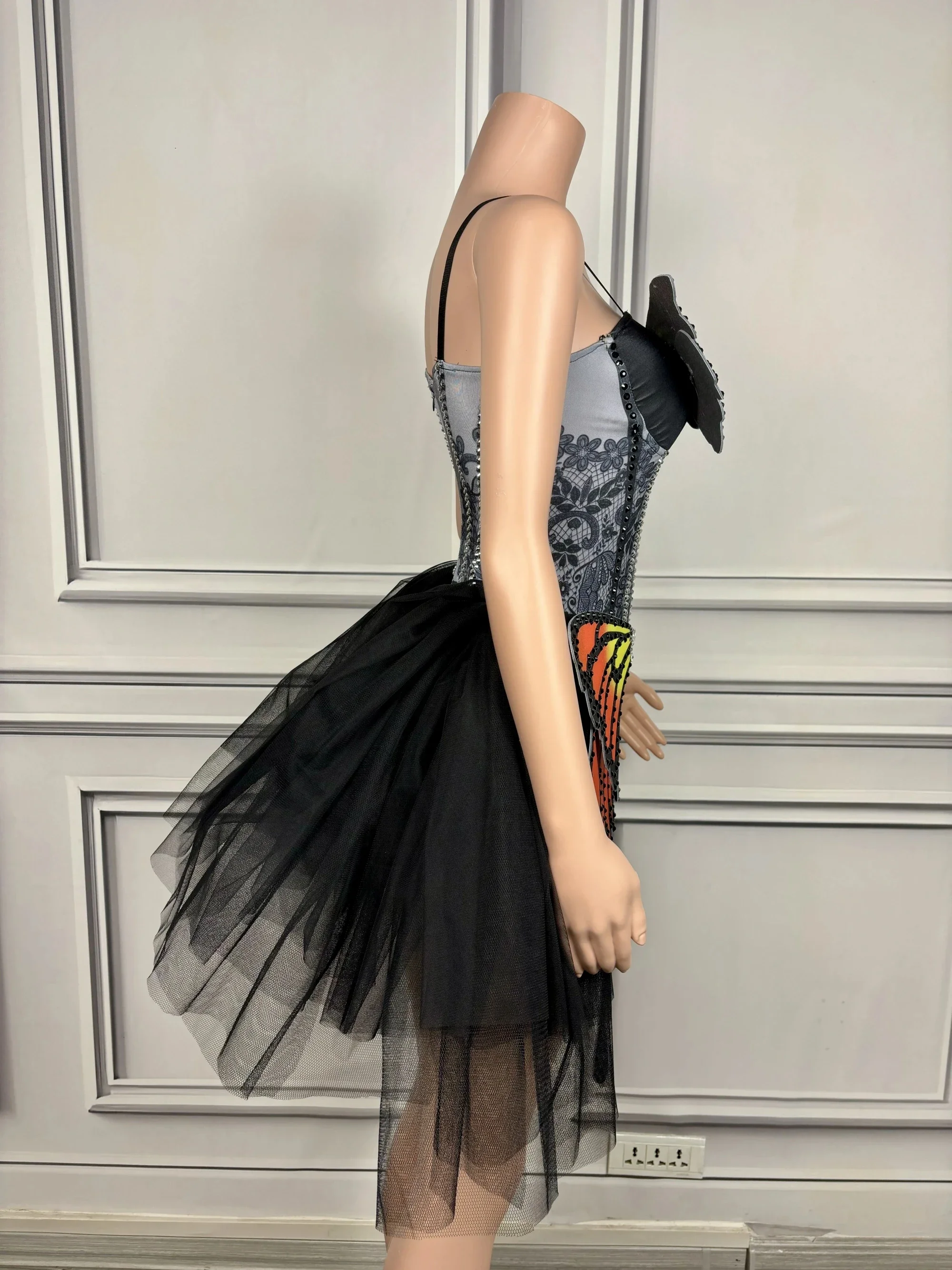 2024 جديد مصمم ارتداءها فراشة شبكة مثير ألف خط عارية الذراعين قطعة واحدة النساء الزي ملهى ليلي الرقص أداء المرحلة ارتداء