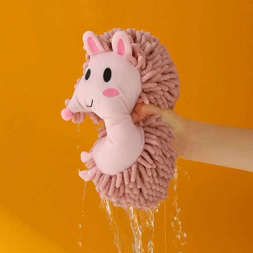 Cute Chenille Hand Towel Soft Cartoon Hedgehog Microfiber Towels Quick Drying Hanging Cleaning Cloth for Kitchen