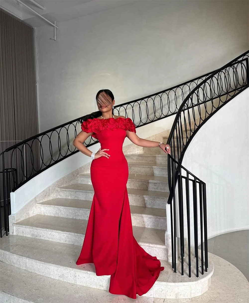 Customized Soft Jersey Evening Dress Temperament Off the Shoulder Homecoming Dresses Elegant Court Train Vestido De Festa