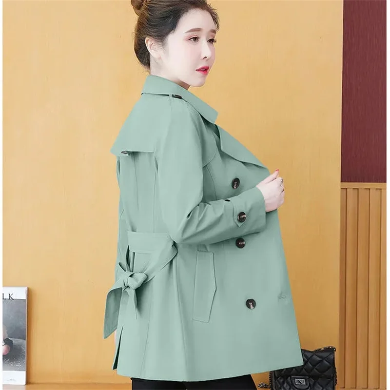 

Women's Windbreaker Spring Autumn 2025 New Korean Fashion Casual Mid-Long Double Breasted Coat Women's Jacket Black Outwear Belt