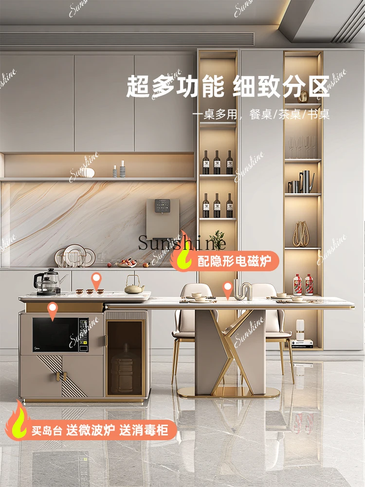 light luxury slate, modern simple home, small apartment, high-end dining table and chair combination with induction cookerP