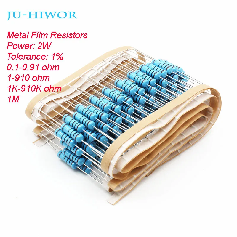 

20pcs Metal Film Resistors 2W 1% Tolerance 0.1-0.91 1-910 1K-910K 1M Ohm 100 200 300 1K 2K 3K Resistors For Diy