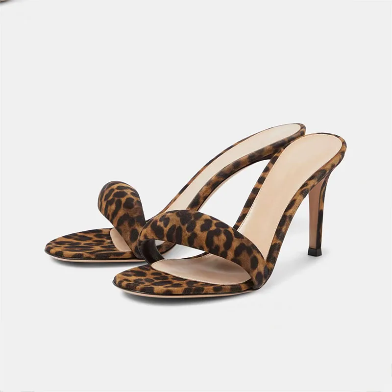 

Arden Furtado 2024 Summer Leopard suede Round toe open toe Stilettos high heel mules stiletto heels sandals shoes for women 41