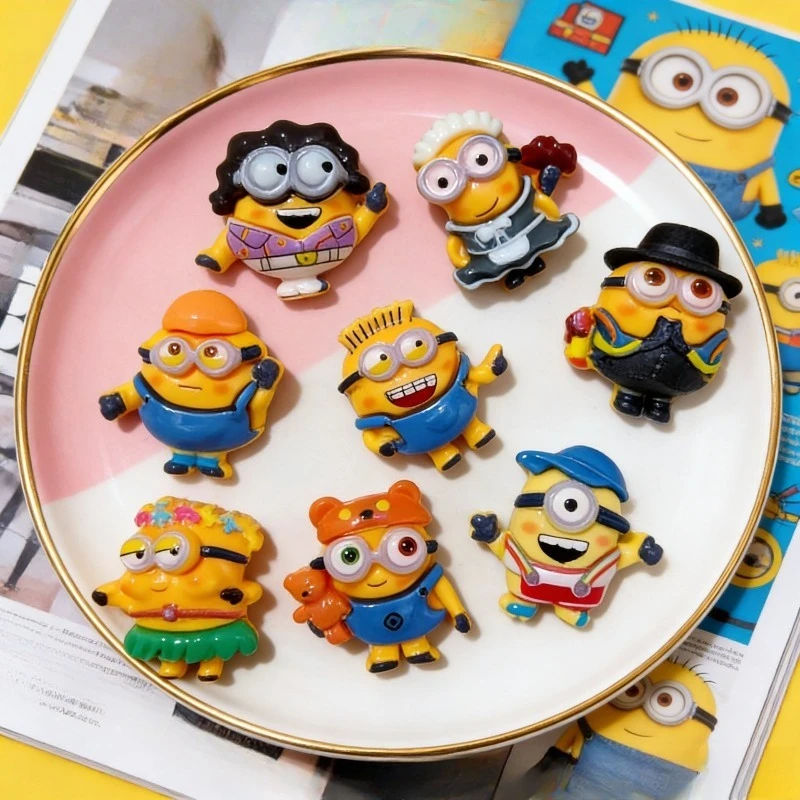 

8pcs New Cartoon Cute Minions DIY Resin Jewelry Accessories Hair Clips Hair Rings Pendants Phone Cases Handmade Accessories