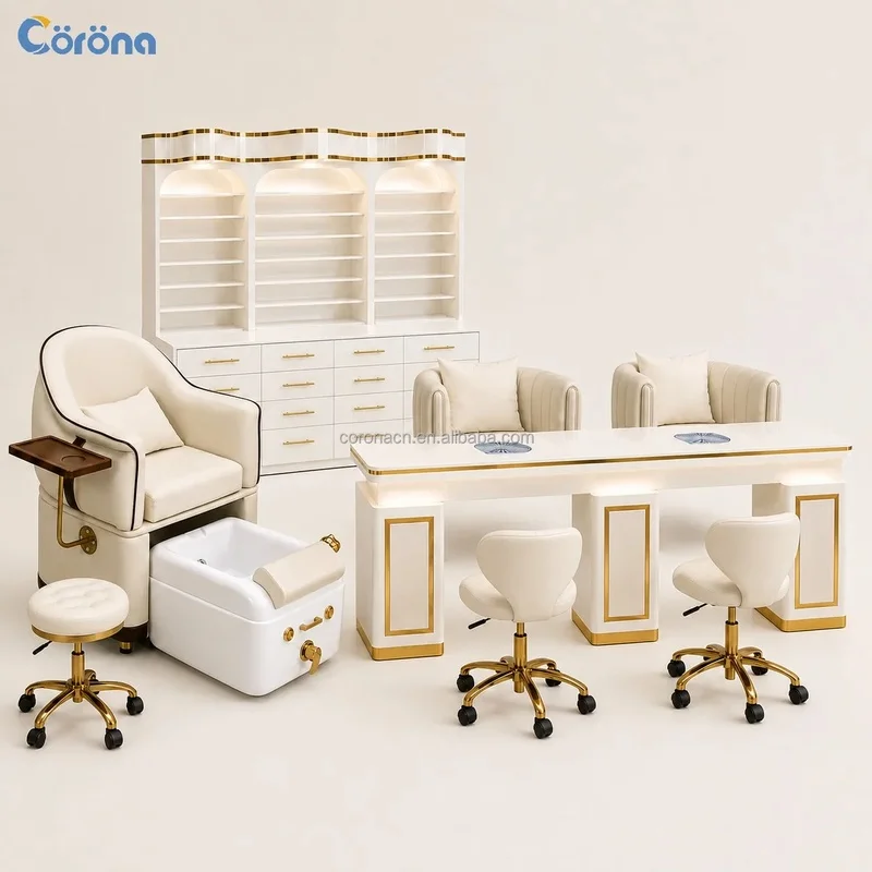 Custom Leather Color Commercial Nail Salon Use Pedicure Chair with Pull-Out Foot Spa Basin