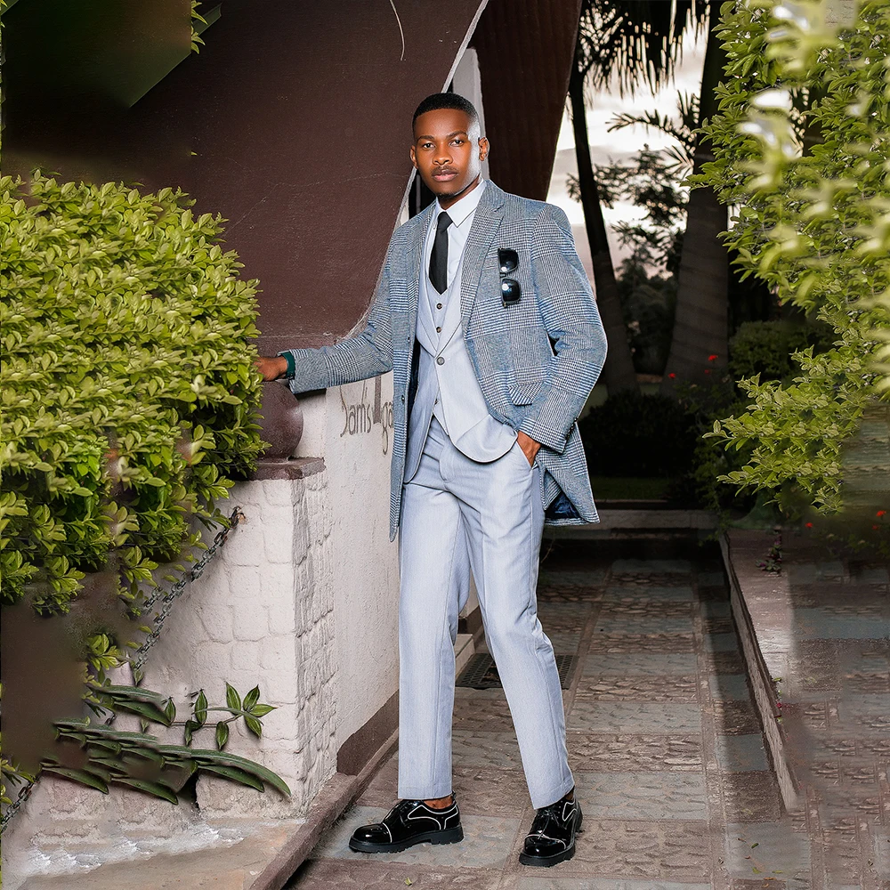 

Elegant Men's Suits 2 Pieces with Single Breasted Peaked Lapel Wedding Groom Suit for Men Prom Slim Fit Jacket+Pants Customized