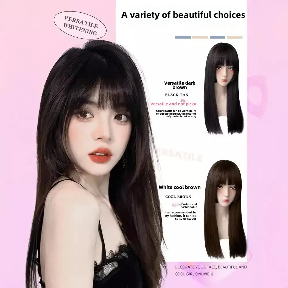 المرأة شعر طويل الألياف الزجاجية شعر مستعار التغطية الكاملة الأميرة قص النمط الياباني مستقيم الأسود الدانتيل الجبهة الباروكات لوليتا سكينين 2026 #3