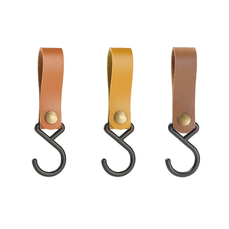 8 Pack PU Leather S Hook No Drillings Hanging Hook, Leather Belt with Hook, Multifunctional S Hook Set for Hanging