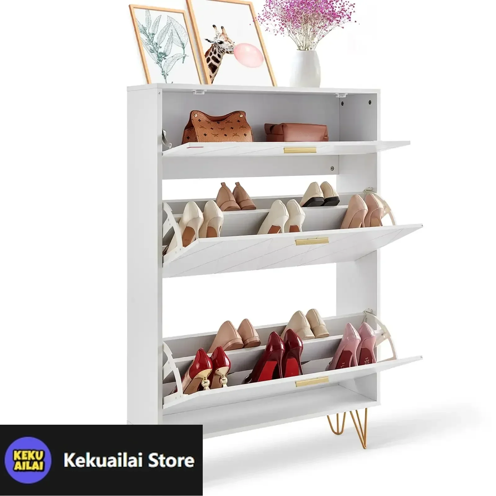 

Shoe Cabinet with 3 Flip Drawers Shoe Storage Cabinet for Entryway Hallway