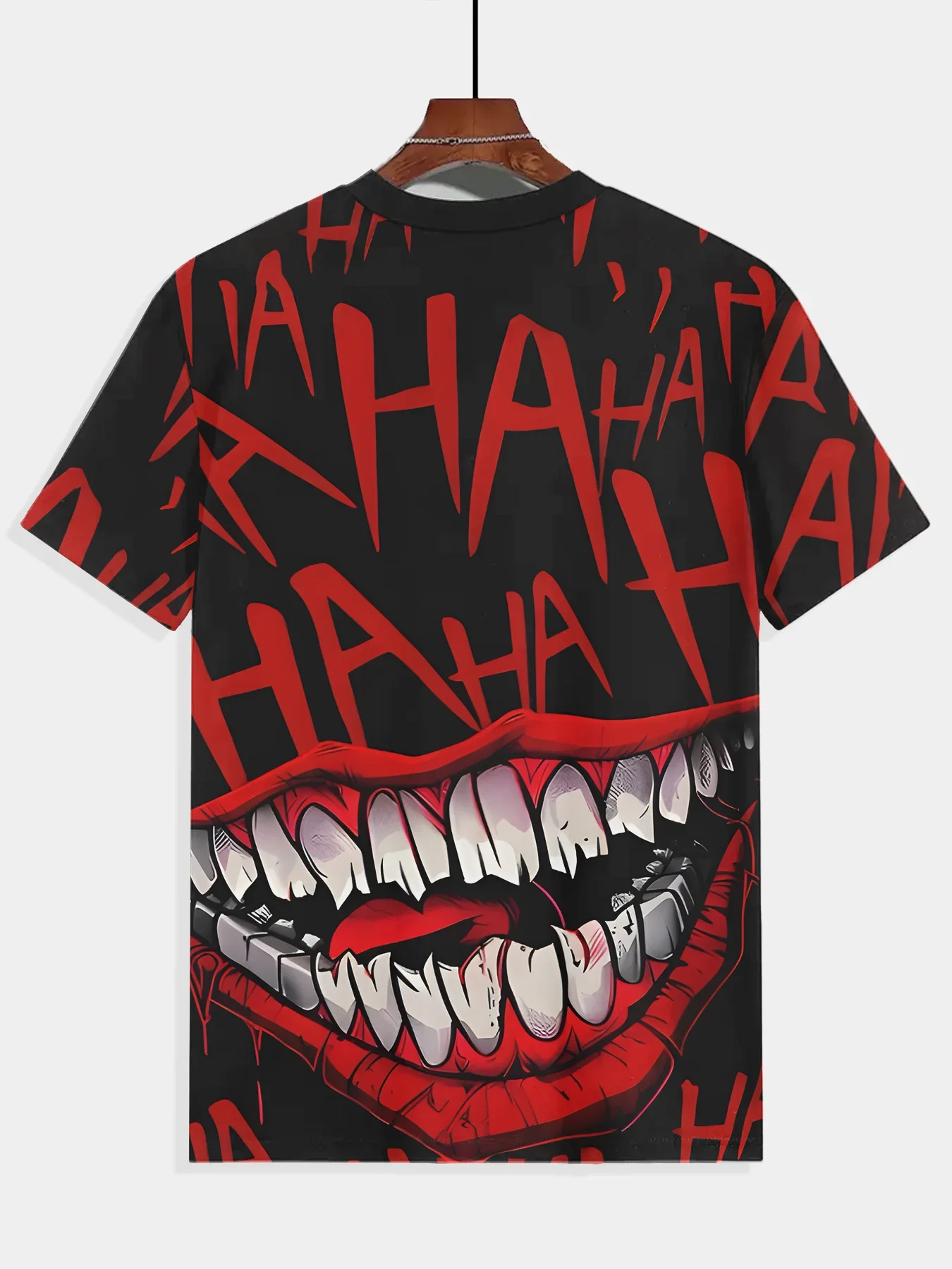 تي شيرت رجالي مطبوع رقمي ثلاثي الأبعاد HAHA Laughing Face Graphic - تي شيرت صيفي كاجوال جريء باللونين الأحمر والأسود يسمح بالتهوية ورقبة دائرية قصير