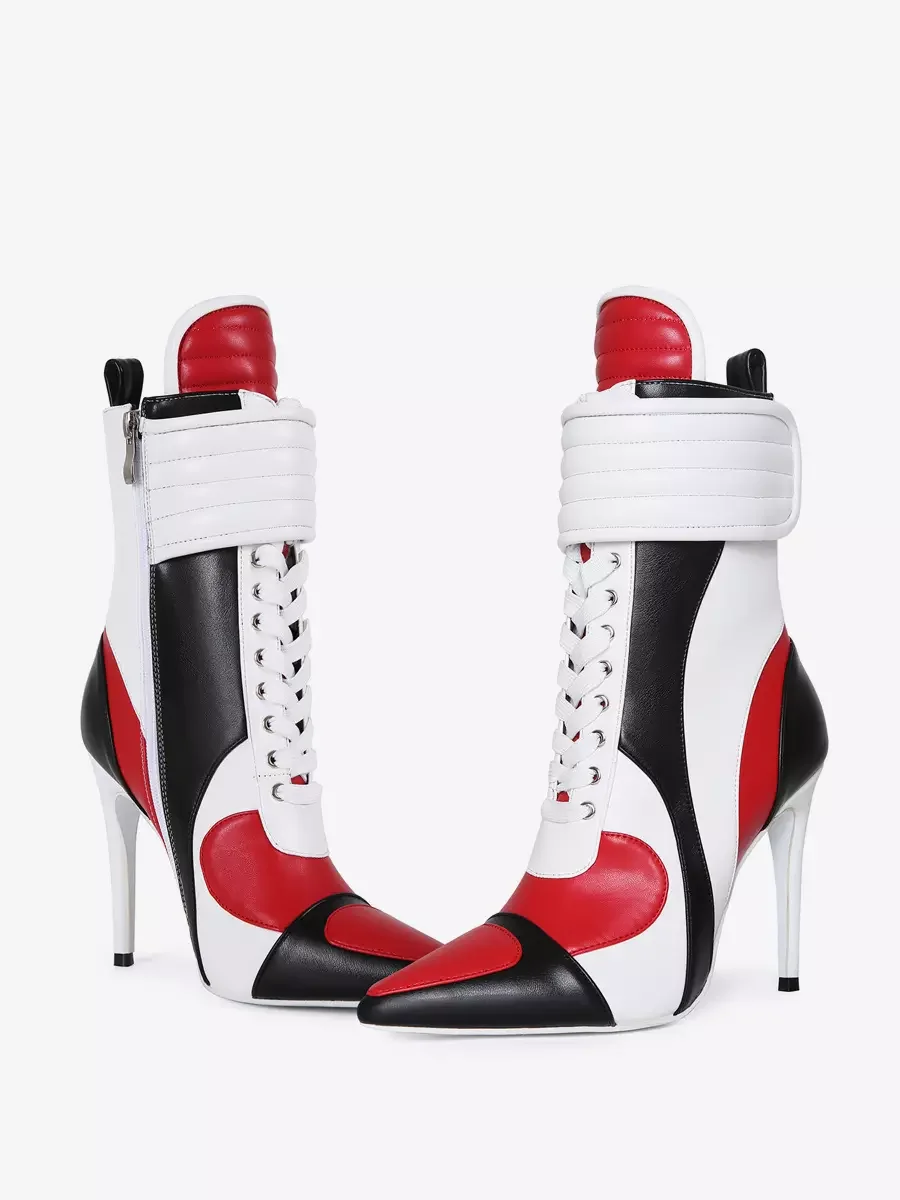 2024 Knee High Woman Boots Sexy Pointed Toe Lace-up Ladies Long Boots Thin Heel Patchwork Leather Motorcycle Boots 44