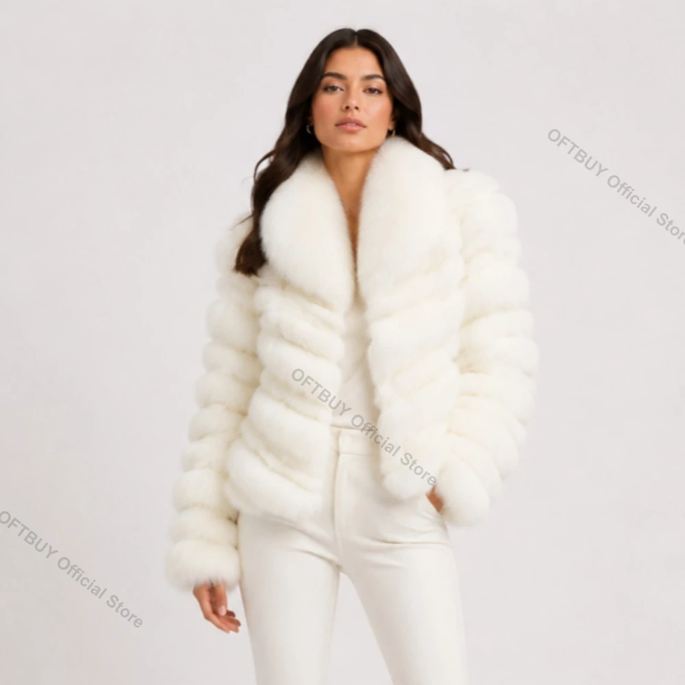 OFTBUY Cappotto in Vera Pelliccia di Volpe, Caldo e Vintage, Nuova Collezione, Giacca in Vera Pelliccia Premium, Look Pelle Intera, Stile Moda per le Feste e per la Strada