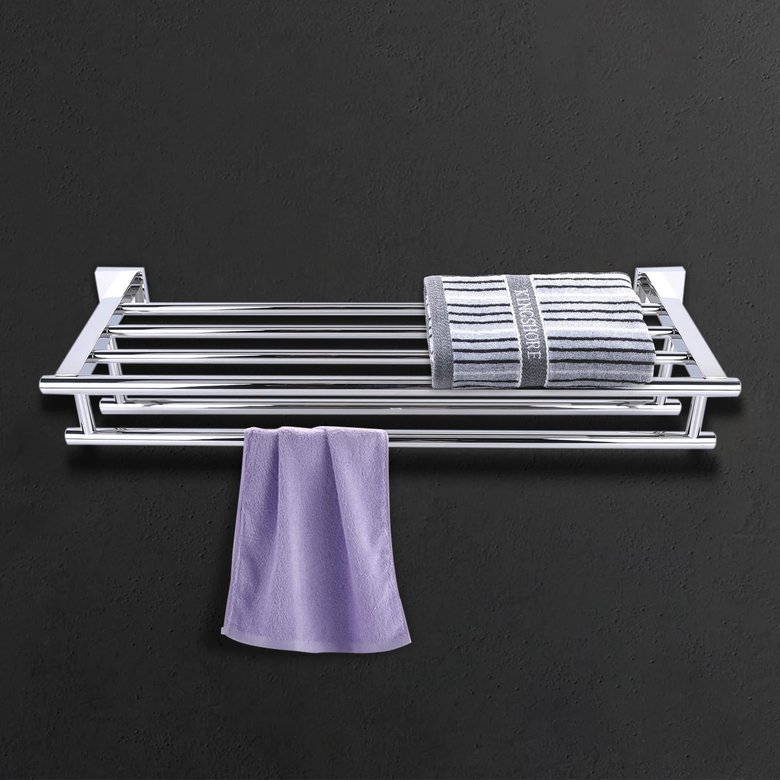 Modern Wall Mounted Towel Rack Bathroom Stainless Steel Holder Storage Shelf Rail