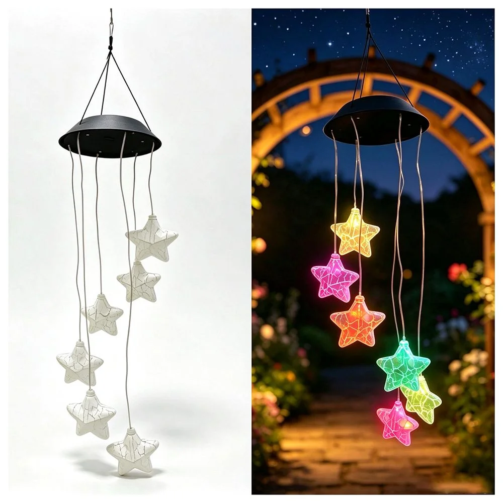 Easy To Use Star Wind Chime Light Santa Claus IP65 Solar Decorative Lamp Night Light Oval Hanging Solar Lamp Gardens