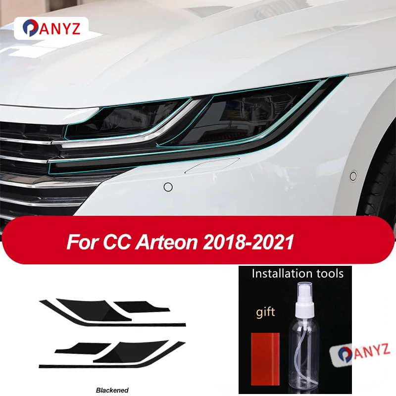 2 Pcs Car Headlight Protective Film Headlamp Transparent Black TPU Sticker For Volkswagen VW CC Arteon 2018-Present Accessories