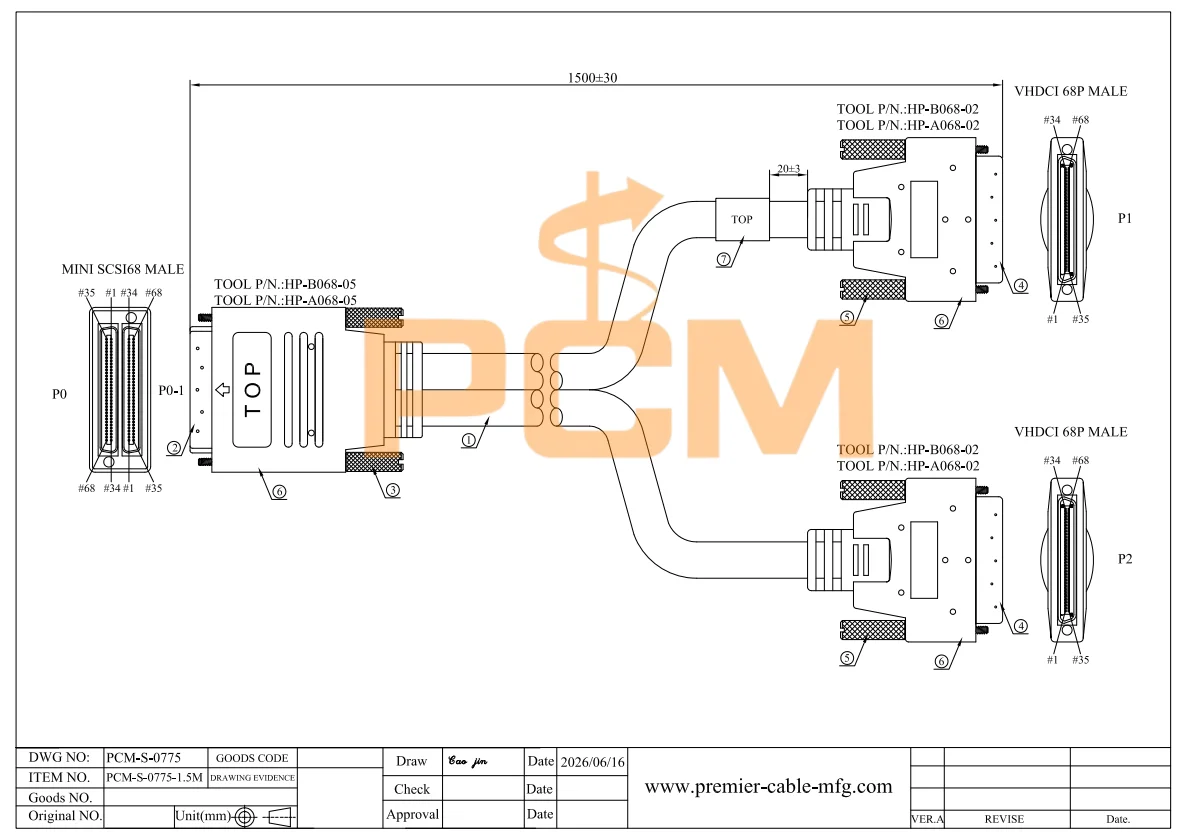 Dual-Port-VHDCI-68-Pin-zu-2-Wege-Dual-Port-VHDCI-Kabel, High-Density-SCSI-Kabel für PCI-Datenerfassung und industrielle Steuerung – Detail 3
