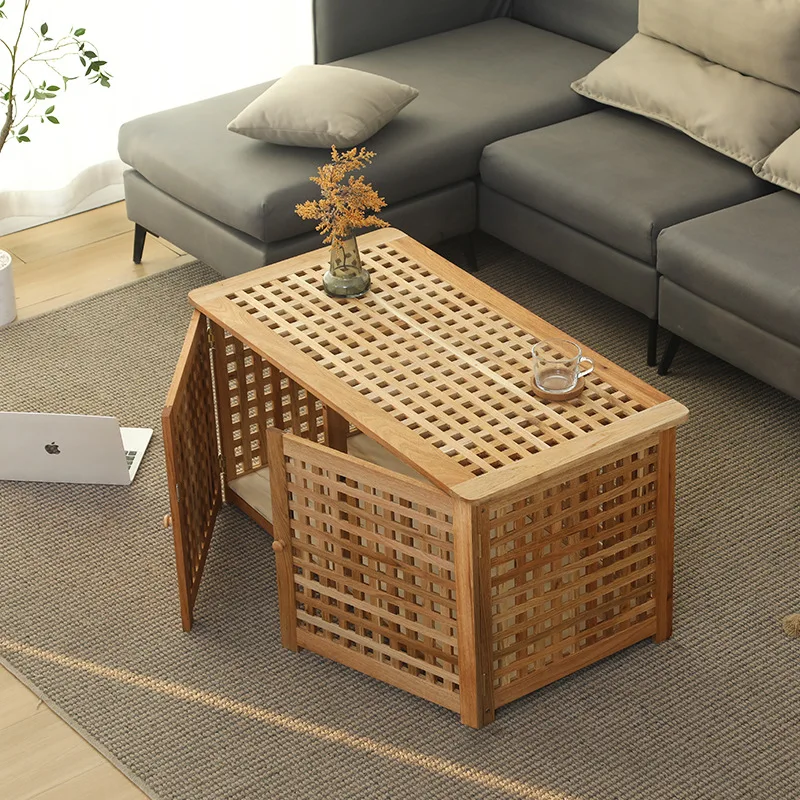 

Solid wood storage box grid double door coffee table large seated storage box living room storage cabinet can be customized