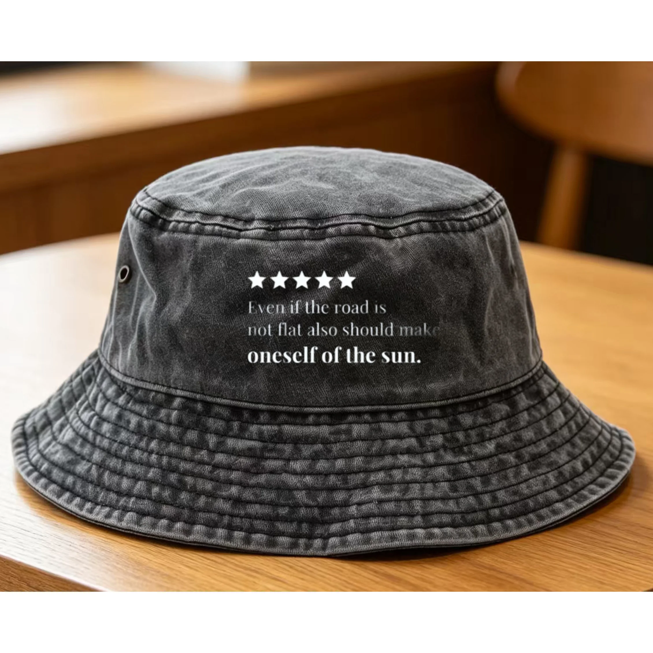 【Even if the Road Is Bumpy, Embrace the Sunshine】Printed Casual Washed Fisherman's Hat in Solid Color, Light Colors