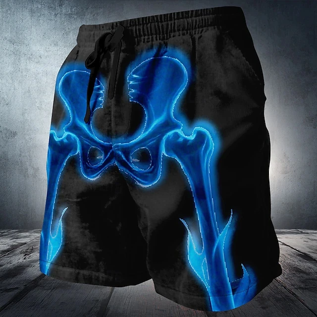 

Punk Street Style Skull Print Shorts Men Quick Dry Lightweight Drawstring Beach Trunks Fashion Personalized Print Casual Shorts