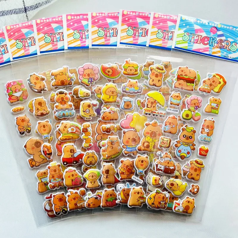 

8pcs Kawaii Capybara 3d Bubble Stickers Creative Diy Phone Case Camera Decoration Children'S Reward Toy