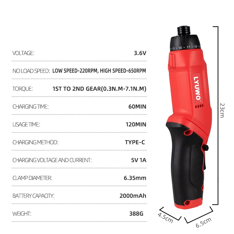 LYUWO 3.6V Rechargeable 7.3N. M Household Folding Multi Functional Hand Self Integrated 21 Speed Adjustable Electric Screwdriver