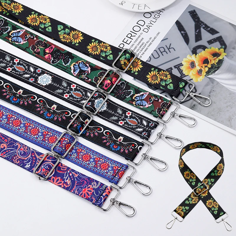 Ethnic Style Adjustable Shoulder Bag Belt Strap Flower Printing Wide Handbag Bag Strap Crossbody Strap Bag Part Accessory 3.8cm