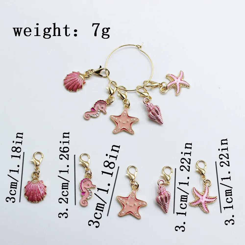 Metal Conch Starfish Knitting Stitch Markers, Enamel Charm Locking Crochet Pins for Sewing or Craft Accessories of DIY Supplies