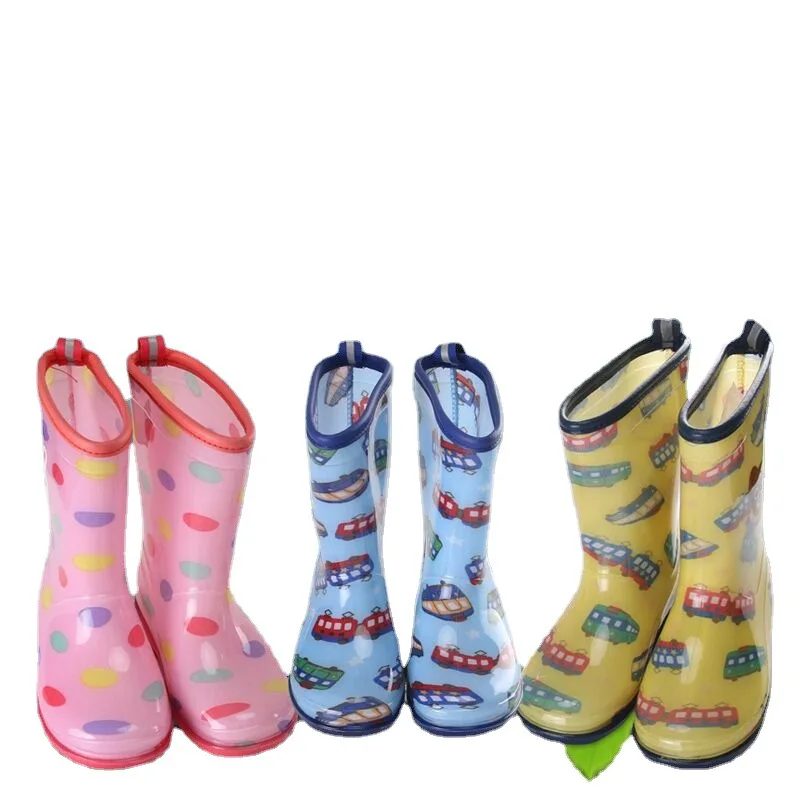 New Boys Girls Cartoon PVC Rain Boots Mid-calf Non-slip Print Rainboots Kids Waterproof Water Shoes Children Wellies