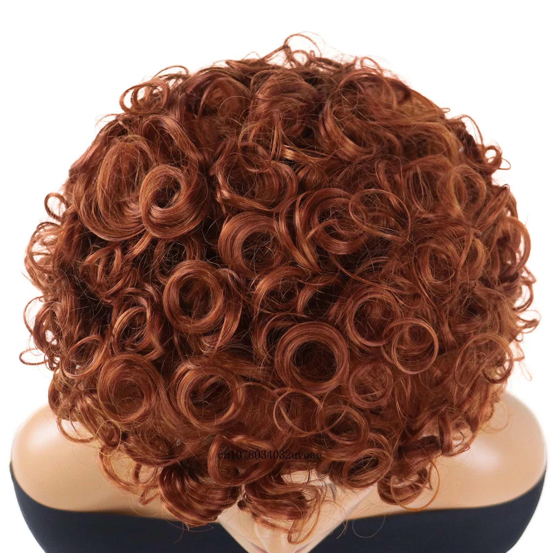 Synthetic Reddish Brown Short Hair Curly Wig with Bangs for Women Fluffy Ombre Cosplay Natural Highlight Brown Wig Costume Party