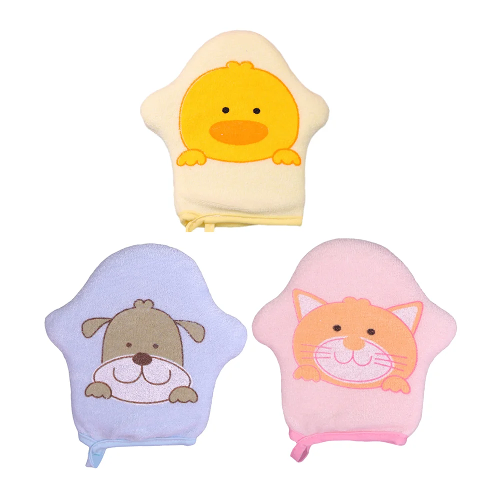 3 Pcs Baby Bath Soft Gloves Mitt Sponge for Infants Cartoon Shower Scrubber Set Body Cloth Mitts Babies