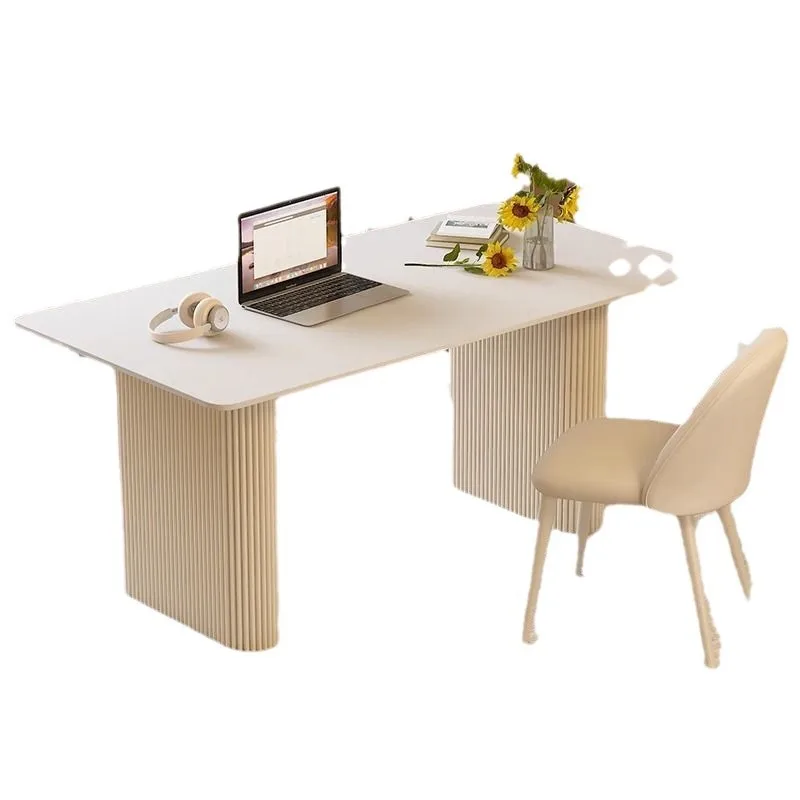 LMM Cream-Style Sintered Stone Study Desk Modern Minimalist Light Luxury French Minimalist Office Desk