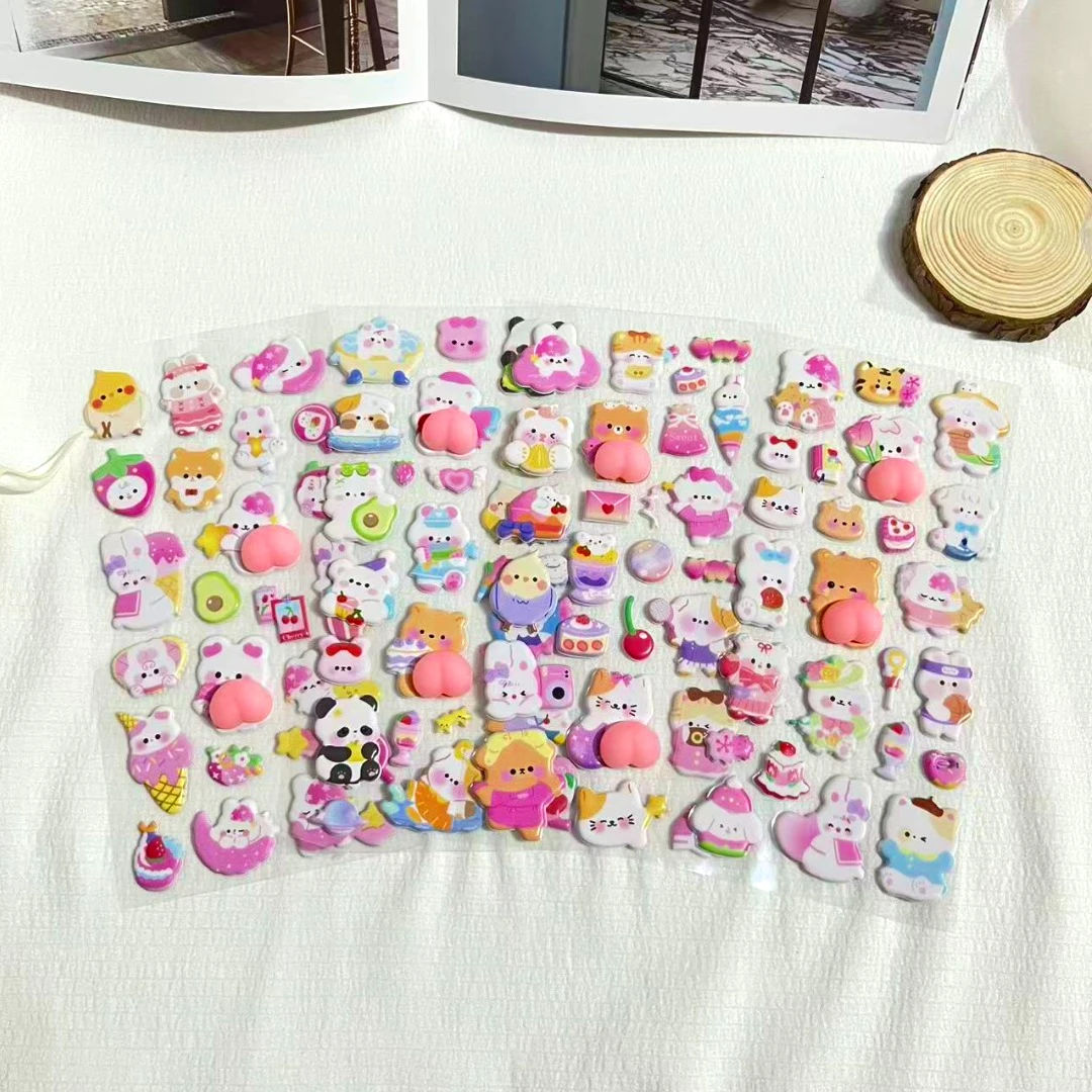 Urocze naklejki antystresowe ze zwierzętami - kreatywne naklejki dekoracyjne z kreskówkowymi zwierzętami, zabawne do zabawy i oglądania.