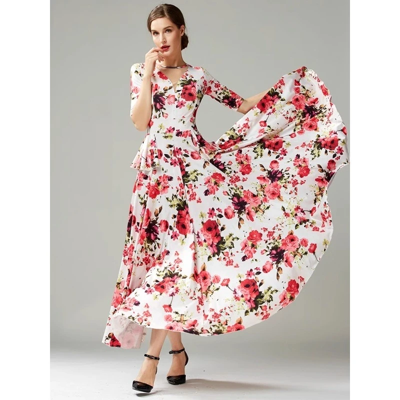 New Modern Dance Printed Dance Skirt National Standard Dance Social Dance Big Swing Dress Waltz Dance Skirt Female