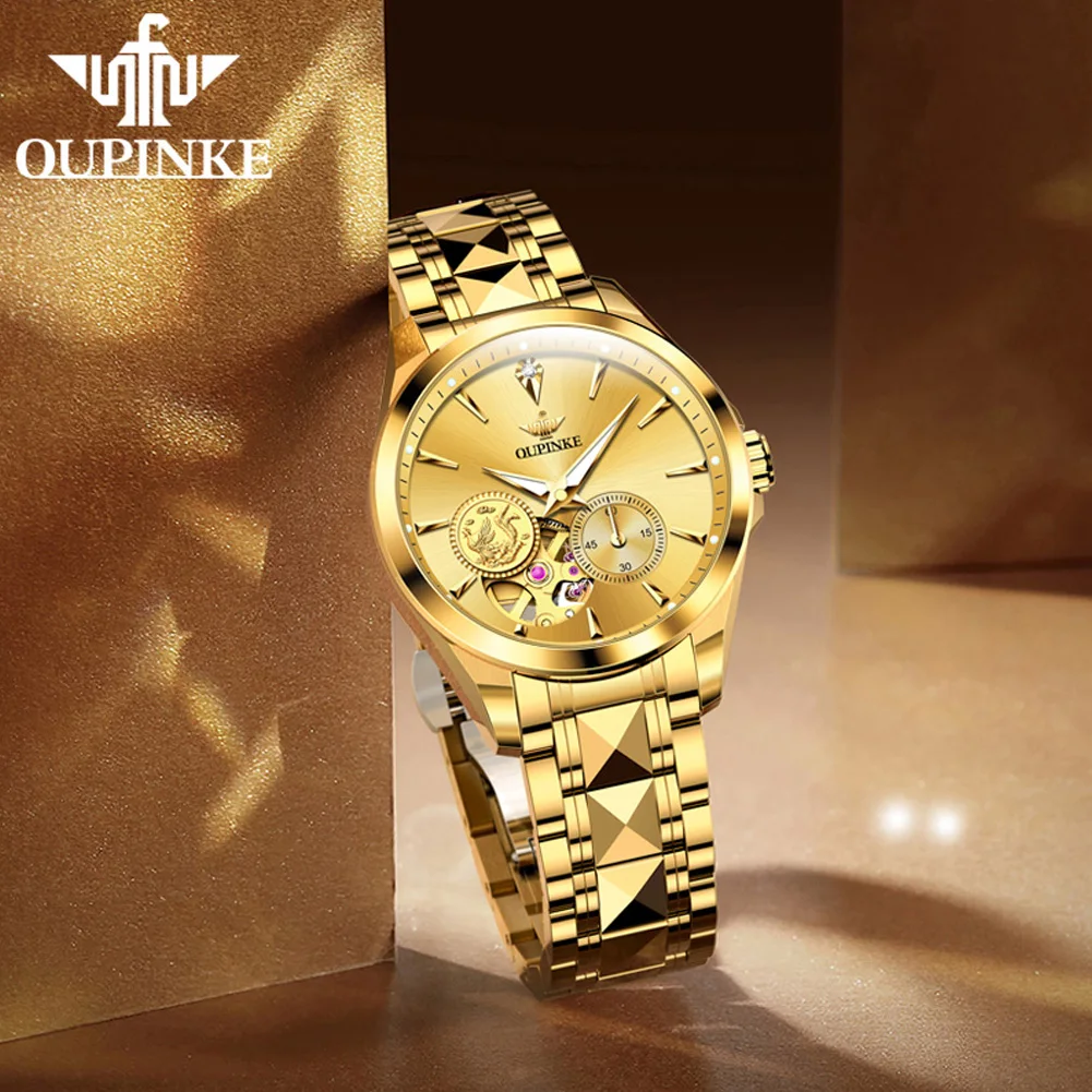 OUPINKE 3260 Automatic Women Watch Real Diamond Real Gold Phoenix Luxury Brand Original Waterproof Ladies Mechanical Wristatches