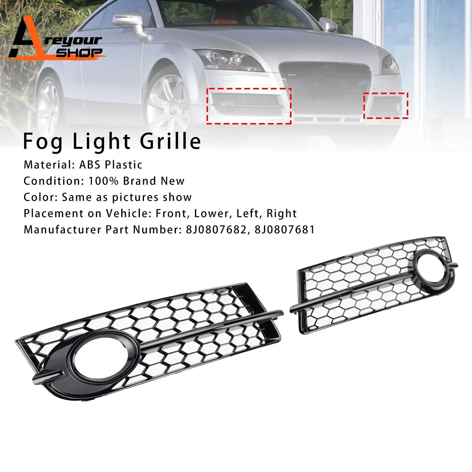 

2PCS Fog Light Cover Grille Grill 8J0807682 Fit for Audi TT MK2 2007 2008 2009 2010