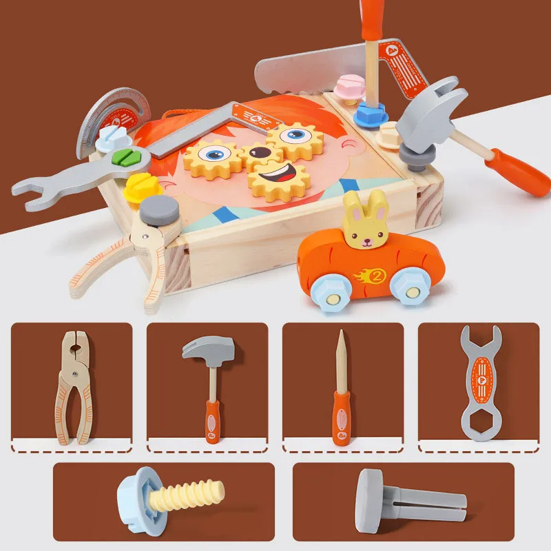 

Multi-functional children puzzle assembly wooden smiley nut combination disassembly tool set assembly building block toys