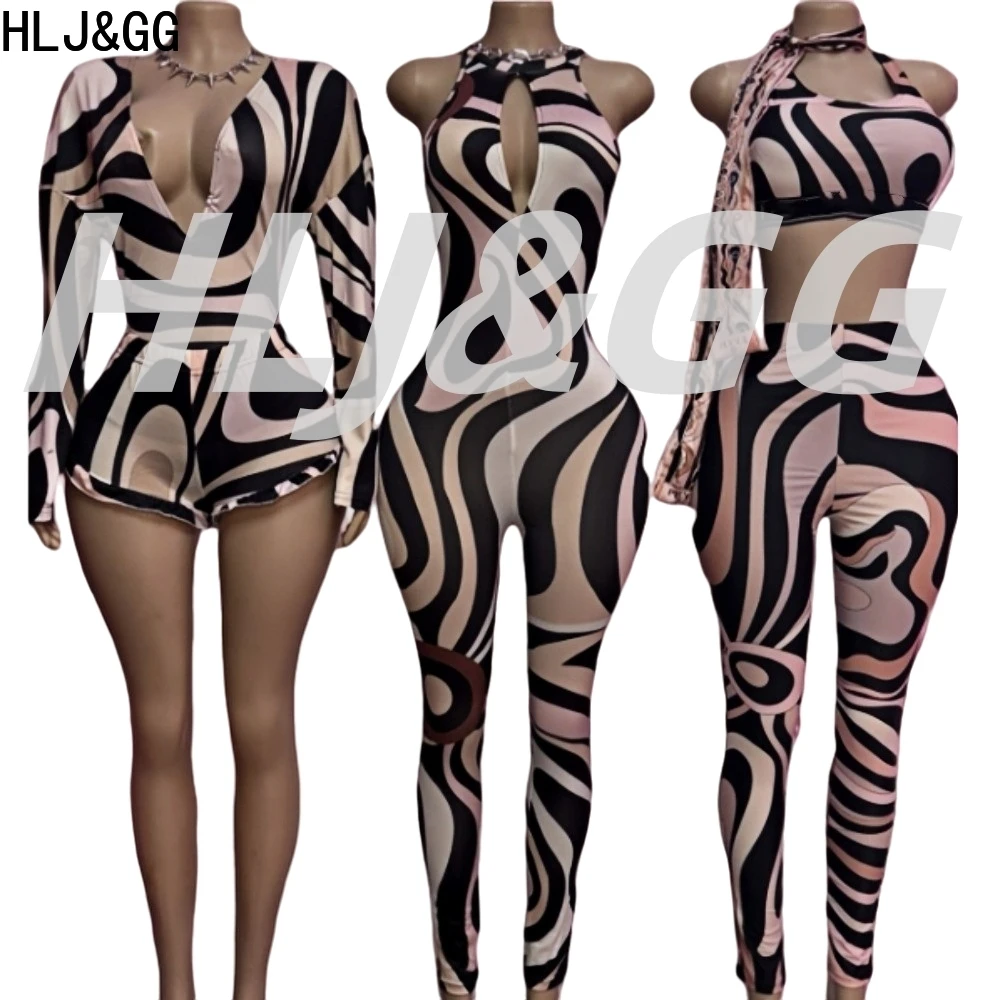 HLJ&GG Pink Black Fashion Zebra Printing Bodycon Jumpsuits Women Hollow Out Sleeveless Backless Slim Playsuits Sexy Overall 2025