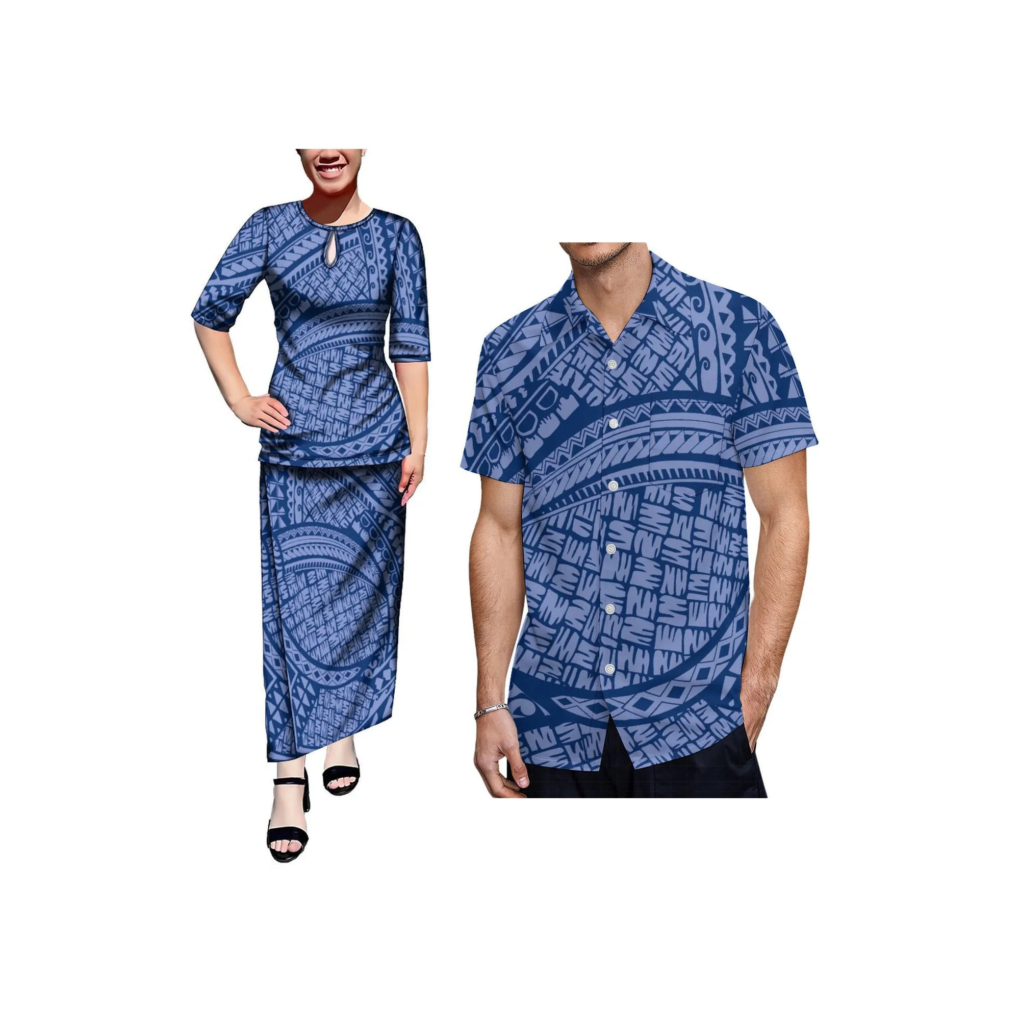 Polynesian Island Design Damen Halbarm Langes Maxi-Freizeitkleid Top und Röcke 2-teiliges Set Custom Puletasi Tonga-Kleid