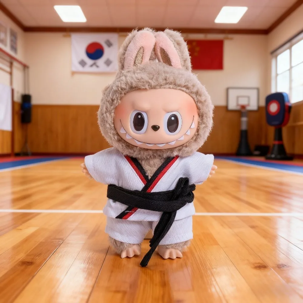 Vêtements de poupée Labubu 15/17CM, trucs Cool, déguisement de Taekwondo, accessoires de poupées assis, jeu de fête, jouets cadeaux de noël