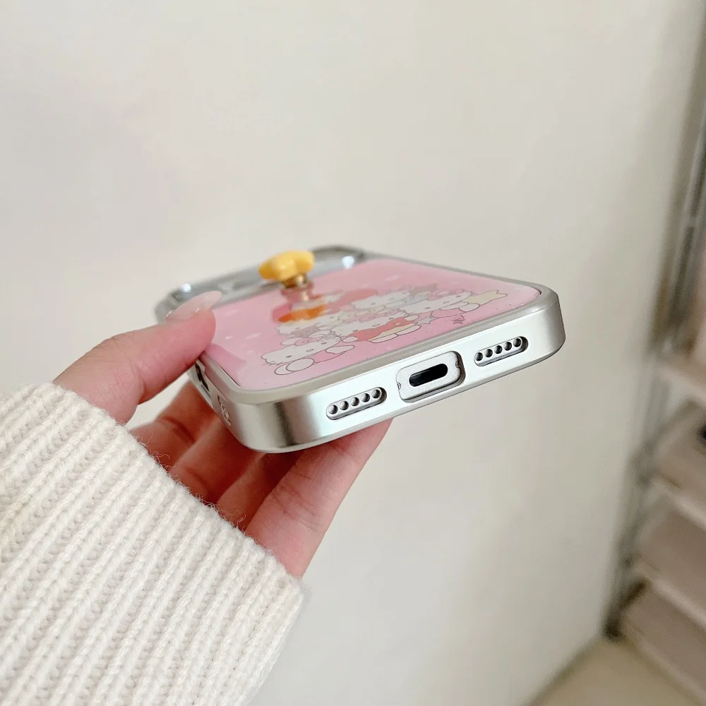 لطيف مطلي الفضة بالتنقيط الغراء الوردي عيد الميلاد KT مناسبة ل أبل جراب هاتف 17 برو ماكس 16 15 14 برو ماكس جراب هاتف