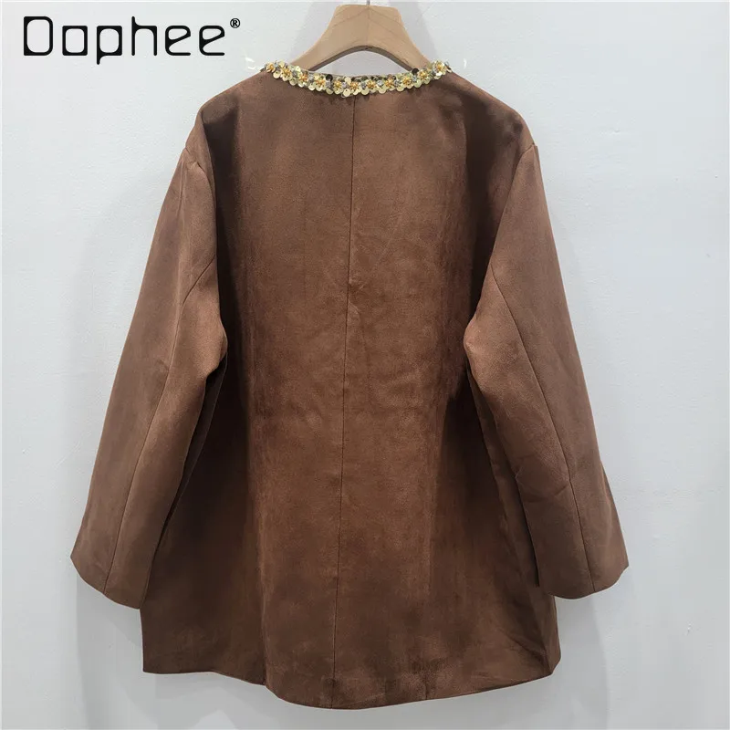 French Style High-End Light Luxury Retro Faux Leather Brown Coat for Women Autumn Winter New Fashionable Versatile Korea Ins Top