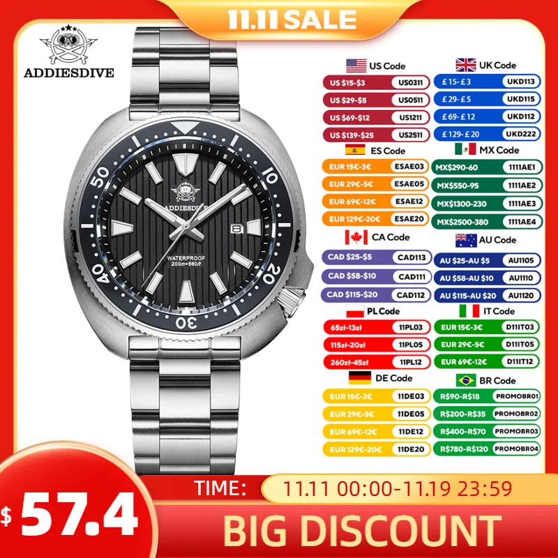 

ADDIESDIVE New Watch for Men Sapphire AR Coated Diving Luminous Ceramic Bezel Quartz Wristwatch 200m Waterproof Men's Watch